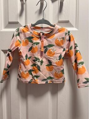 Ruffle Butts Pink Orange Citrus Print Long Sleeve Rashguard Swim Top 18-24M